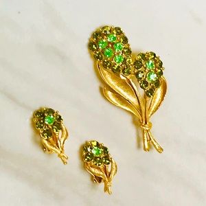 Olive Green Earrings & Brooch Set